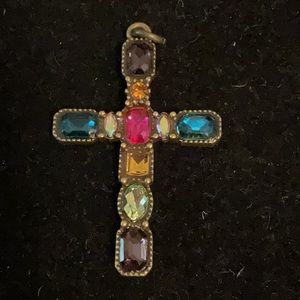 🙏 Easter Estate Jewelry Sale Vintage Multi Color stone Large Cross Pendant